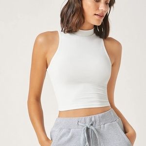 Minimalist White crop top tank mock neck racerback